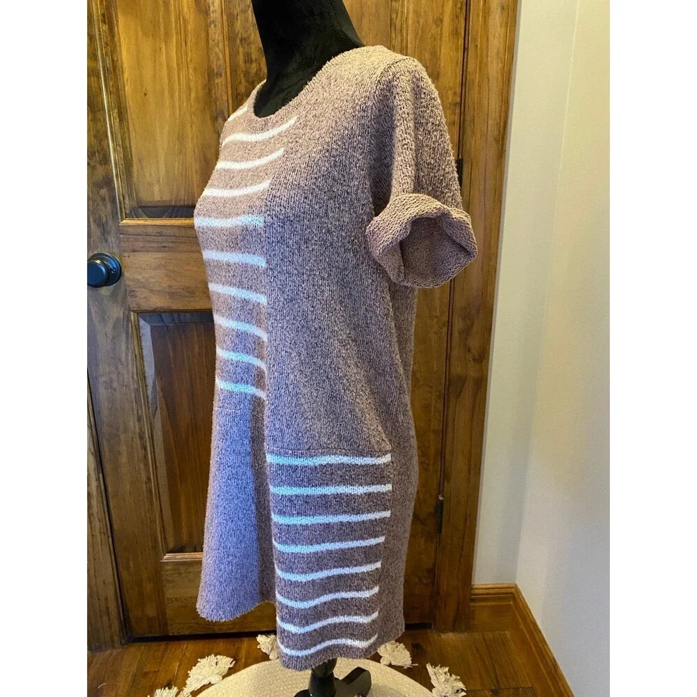 Cherish Knit Sweater Dress Size Small Striped Mauve-Beige‎ Light Fuzzy Stylish !